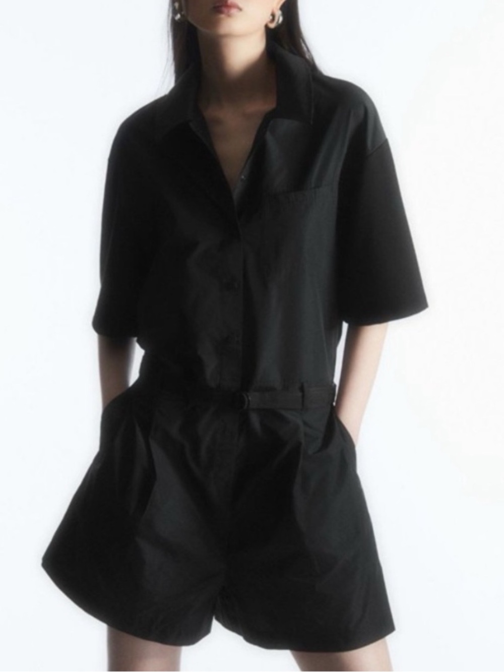 COS Black Shell-Panel Utility Short-Sleeve Playsuit Romper Medium